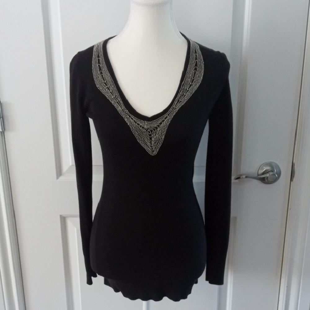 Moda International Black Top with Silver Accents